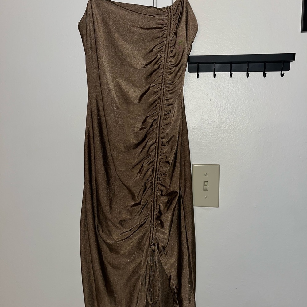 Elegant Brown Ruched Dress